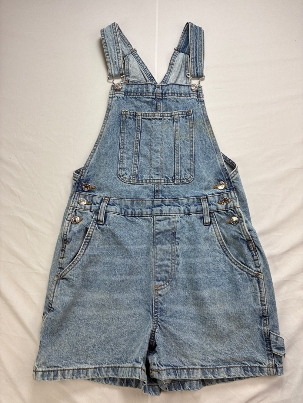 Cotton On Light Wash Denim Utility Short Overalls